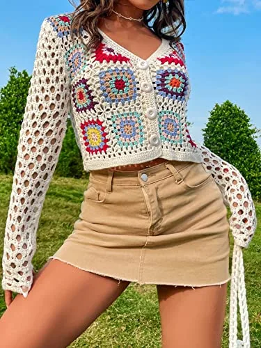 Floral Crochet Cropped Cardigans - Image 3