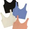 Plain V Neck Crop Tank Top Set - Image 4