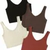 Plain V Neck Crop Tank Top Set - Image 3