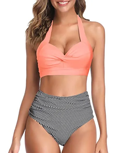 Two Piece Halter Ruched Swimsuit - Image 15