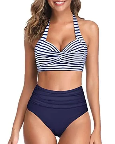 Two Piece Halter Ruched Swimsuit - Image 7