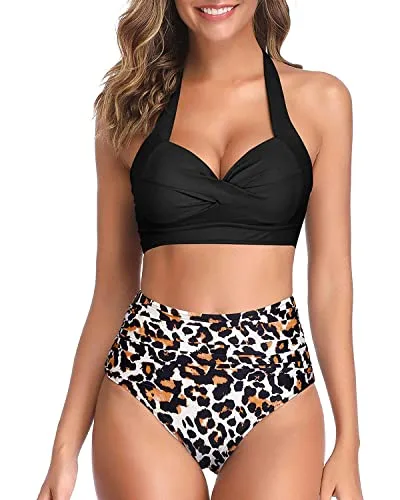 Two Piece Halter Ruched Swimsuit - Image 37