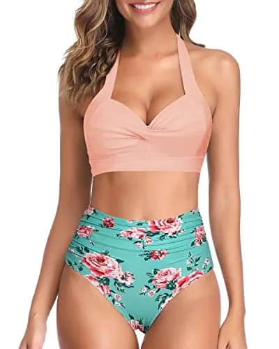 Two Piece Halter Ruched Swimsuit - Image 28