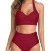 Two Piece Halter Ruched Swimsuit - Image 9