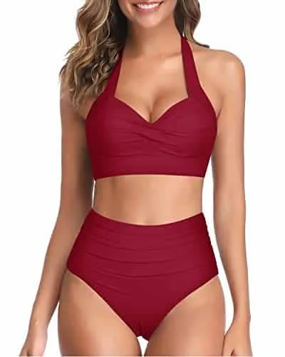 Two Piece Halter Ruched Swimsuit - Image 9