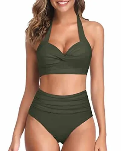 Two Piece Halter Ruched Swimsuit - Image 16