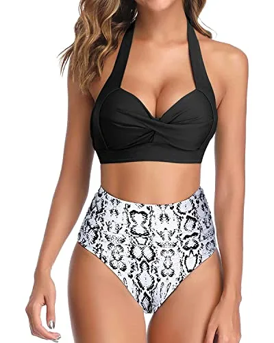Two Piece Halter Ruched Swimsuit - Image 21