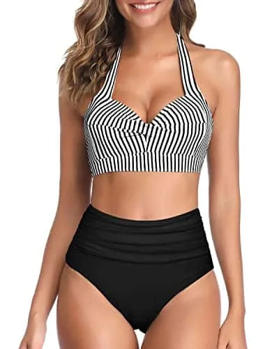 Two Piece Halter Ruched Swimsuit - Image 30