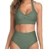 Two Piece Halter Ruched Swimsuit - Image 2