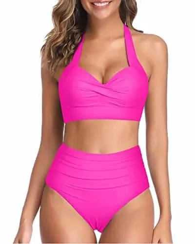 Two Piece Halter Ruched Swimsuit - Image 4