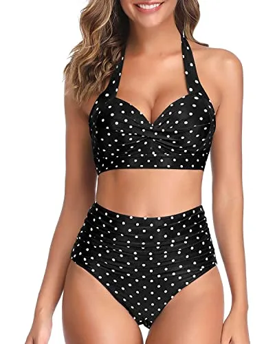 Two Piece Halter Ruched Swimsuit - Image 14