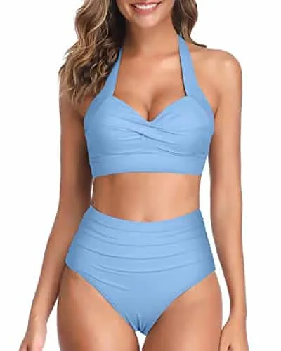 Two Piece Halter Ruched Swimsuit - Image 6