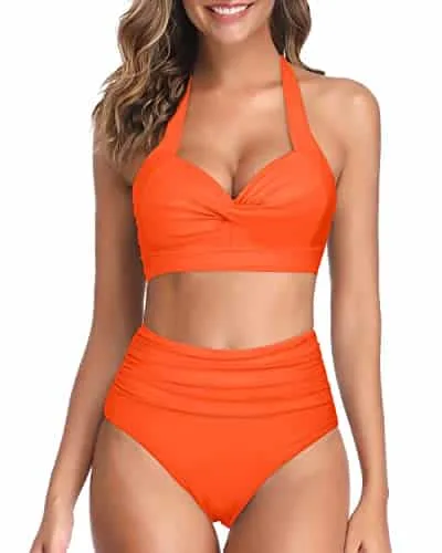 Two Piece Halter Ruched Swimsuit - Image 19