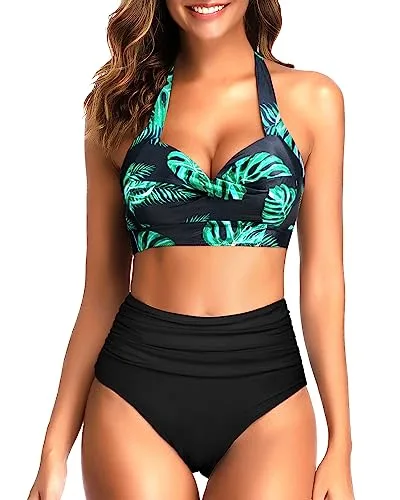Two Piece Halter Ruched Swimsuit - Image 36