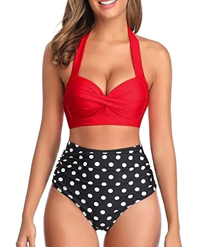 Two Piece Halter Ruched Swimsuit - Image 11