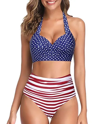 Two Piece Halter Ruched Swimsuit - Image 13